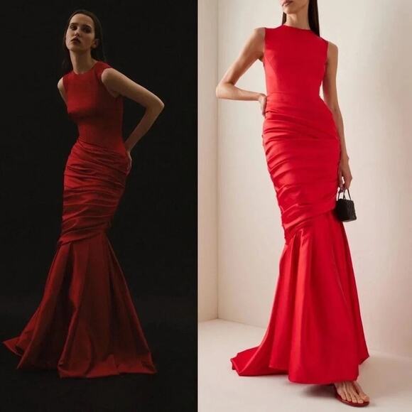Rasario Satin Mermaid Fishtail Maxi Gown in Red Size IT40 NWT $2950 - Picture 1 of 13